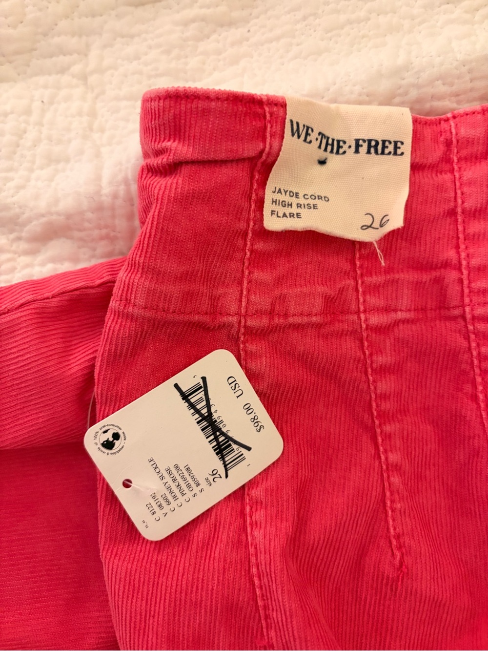 Free people NEW NWT Jayde hot pink high high rise flared corduroy pants jeans 26 - Picture 5 of 7